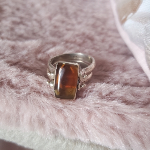 Dominican Republic Handmade Sterling Silver Ring Amber Larimar 4 Double Sided - Picture 1 of 12